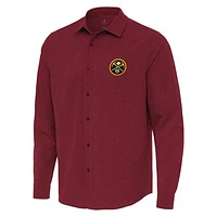 Men's Antigua Cardinal Denver Nuggets Exposure Woven Long Sleeve Button-Up Shirt