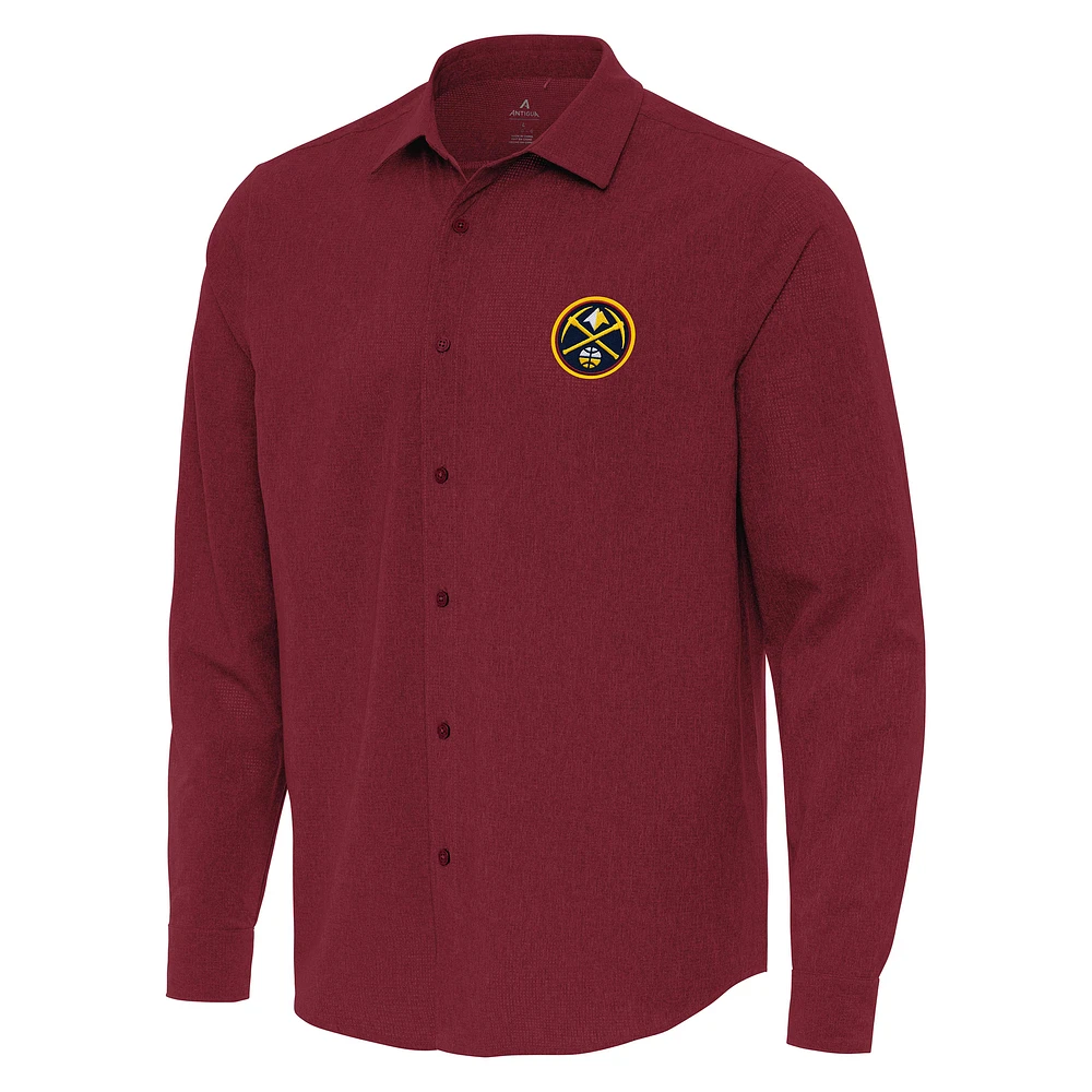 Men's Antigua Cardinal Denver Nuggets Exposure Woven Long Sleeve Button-Up Shirt