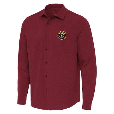 Men's Antigua Cardinal Denver Nuggets Exposure Woven Long Sleeve Button-Up Shirt