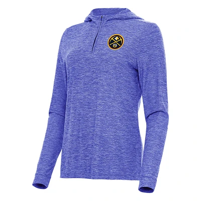 Women's Antigua  Heather Blue Denver Nuggets Daybreak Quarter-Zip Hoodie