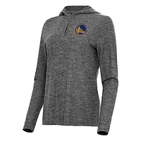Women's Antigua  Heather Black Golden State Warriors Daybreak Quarter-Zip Hoodie
