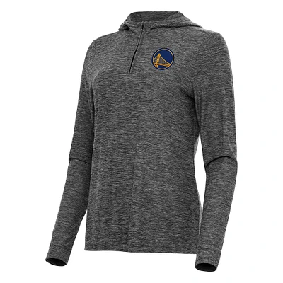 Women's Antigua  Heather Black Golden State Warriors Daybreak Quarter-Zip Hoodie