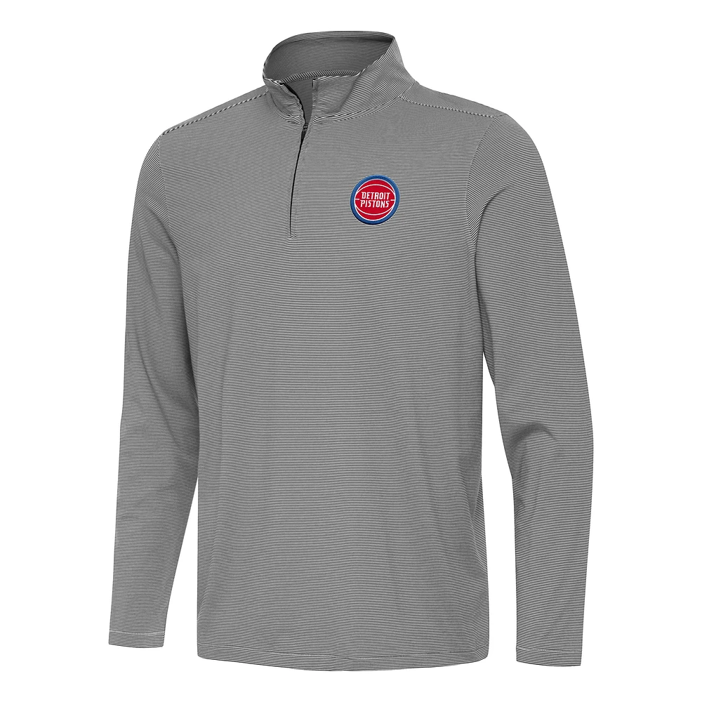 Men's Antigua Black Detroit Pistons Twine Quarter-Zip Top