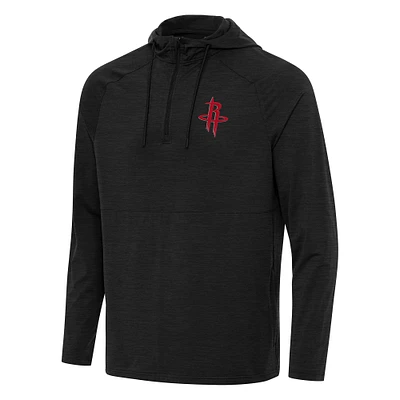 Men's Antigua Heather Houston Rockets Spikes Raglan Quarter-Zip Hoodie