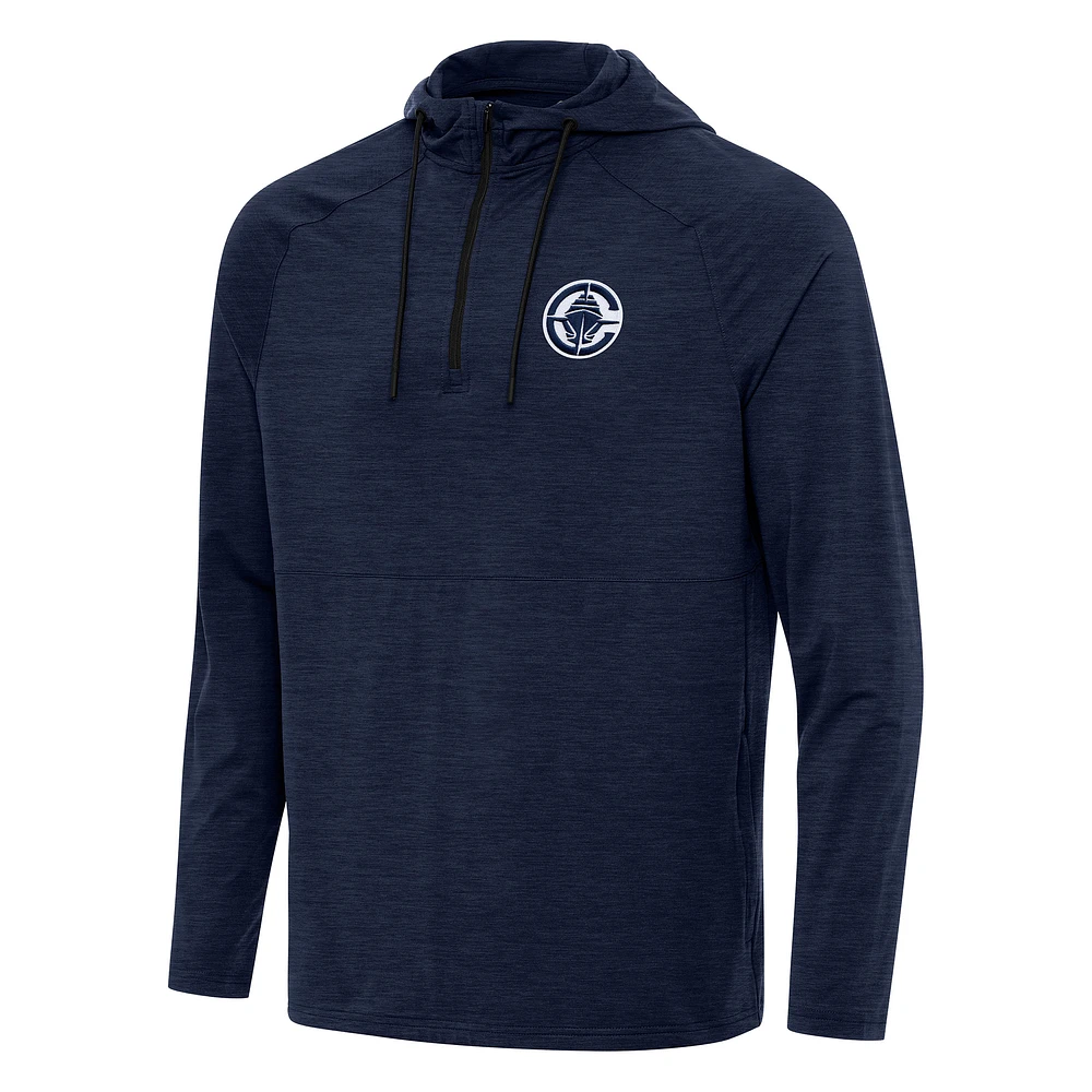 Men's Antigua Heather Navy LA Clippers Spikes Raglan Quarter-Zip Hoodie