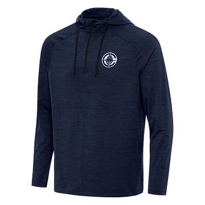 Men's Antigua Heather Navy LA Clippers Spikes Raglan Quarter-Zip Hoodie