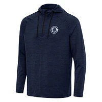 Men's Antigua Heather Navy LA Clippers Spikes Raglan Quarter-Zip Hoodie