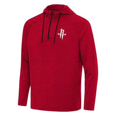 Men's Antigua Heather Houston Rockets Spikes Raglan Quarter-Zip Hoodie