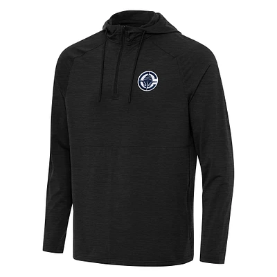 Men's Antigua Heather Black LA Clippers Spikes Raglan Quarter-Zip Hoodie