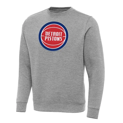 Men's Antigua Heather Gray Detroit Pistons Big & Tall Victory Crew Neck Pullover Sweatshirt