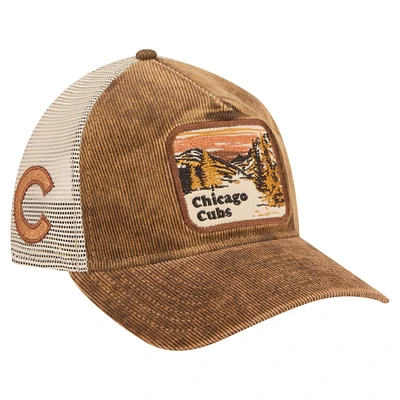 Men's New Era Dark Brown Chicago Cubs Vintage Landscape 9TWENTY A-Frame Adjustable Trucker Hat