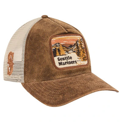 Men's New Era Dark Brown Seattle Mariners Vintage Landscape 9TWENTY A-Frame Adjustable Trucker Hat