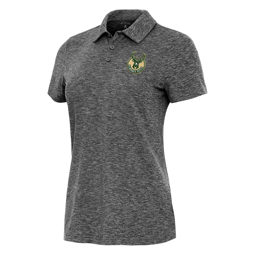Women's Antigua Heather Black Milwaukee Bucks Matter Polo