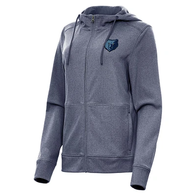 Women's Antigua Heather Navy Memphis Grizzlies Seeker Full-Zip Hoodie Jacket