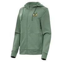 Women's Antigua Hunter Green Milwaukee Bucks Seeker Full-Zip Hoodie Jacket
