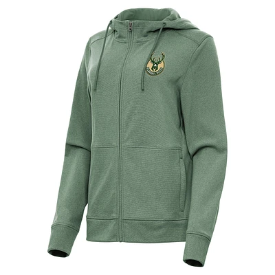 Women's Antigua Hunter Green Milwaukee Bucks Seeker Full-Zip Hoodie Jacket