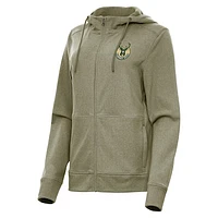Women's Antigua Olive Milwaukee Bucks Seeker Full-Zip Hoodie Jacket