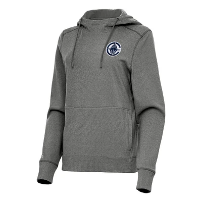 Women's Antigua Heather Charcoal LA Clippers Justice Pullover Hoodie