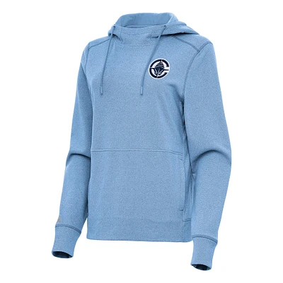 Women's Antigua Heather Powder Blue LA Clippers Justice Pullover Hoodie