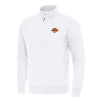 Men's Antigua  White Los Angeles Lakers Victory Quarter-Zip Mock Sweatshirt