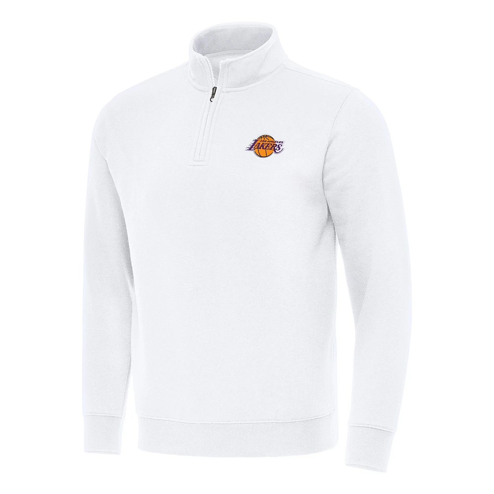 Men's Antigua White Los Angeles Lakers Victory Quarter-Zip Mock Sweatshirt