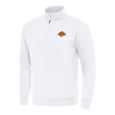 Men's Antigua  White Los Angeles Lakers Victory Quarter-Zip Mock Sweatshirt
