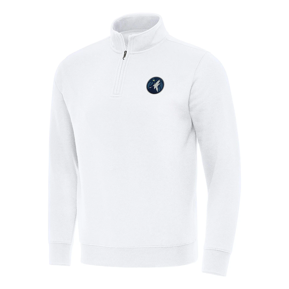 Men's Antigua White Minnesota Timberwolves Victory Quarter-Zip Mock Sweatshirt