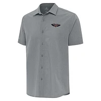 Men's Antigua  Gray New Orleans Pelicans Activate Woven Short Sleeve Button-Up Shirt