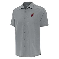 Men's Antigua  Gray Miami Heat Activate Woven Short Sleeve Button-Up Shirt