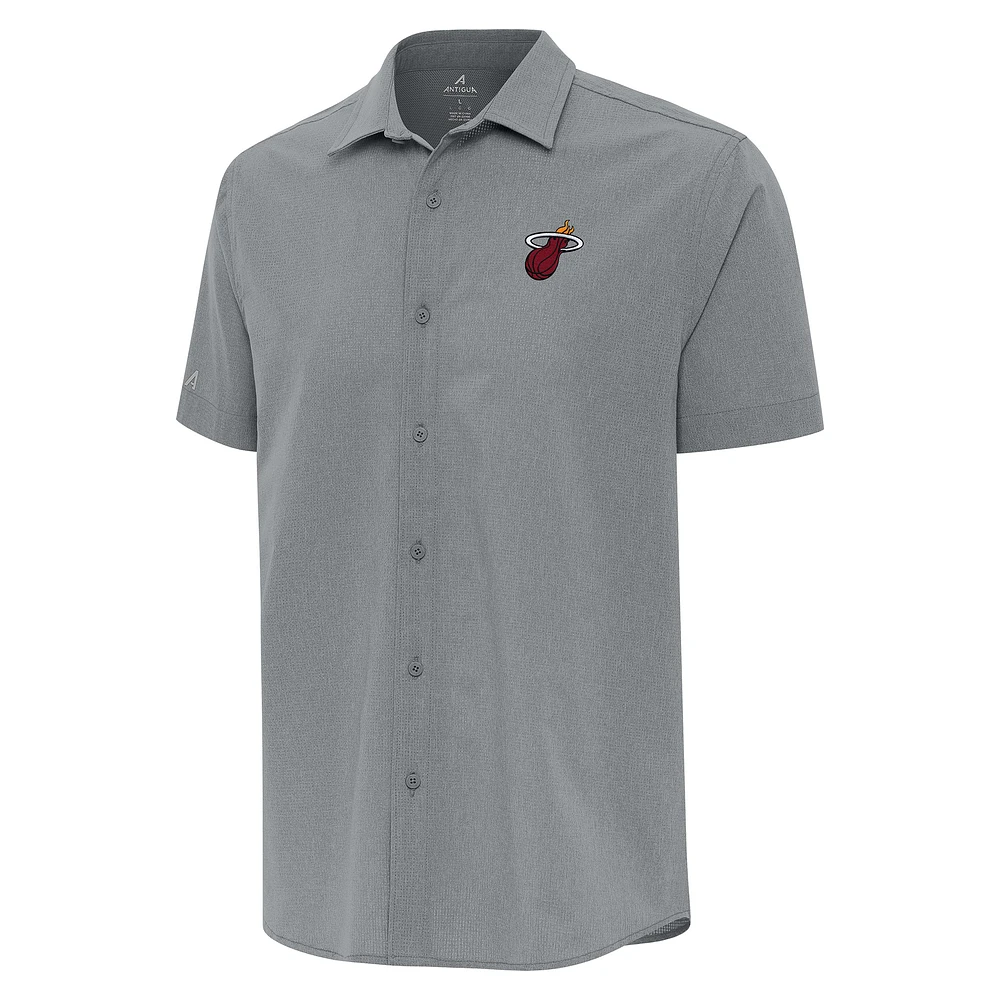 Men's Antigua Gray Miami Heat Activate Woven Short Sleeve Button-Up Shirt