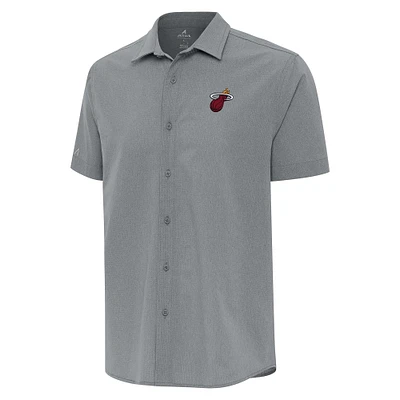 Men's Antigua  Gray Miami Heat Activate Woven Short Sleeve Button-Up Shirt