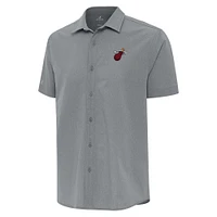 Men's Antigua  Gray Miami Heat Activate Woven Short Sleeve Button-Up Shirt