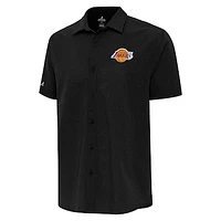 Men's Antigua  Black Los Angeles Lakers Activate Woven Short Sleeve Button-Up Shirt