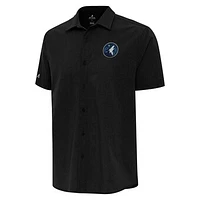 Men's Antigua  Black Minnesota Timberwolves Activate Woven Short Sleeve Button-Up Shirt