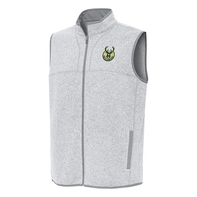 Men's Antigua Heather Gray Milwaukee Bucks Fortune Full-Zip Vest