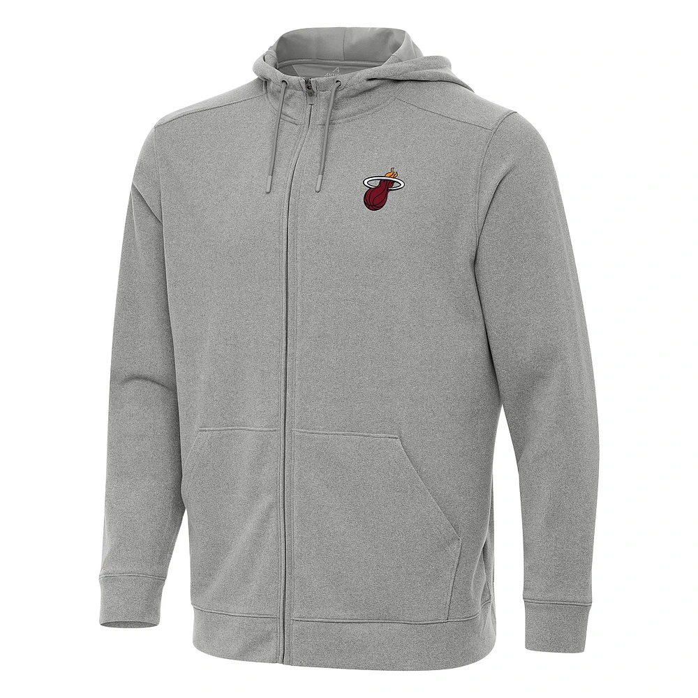 Men's Antigua Heather Gray Miami Heat Effortless Full-Zip Hoodie Jacket