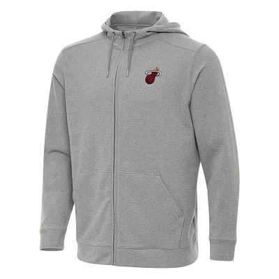 Men's Antigua Heather Gray Miami Heat Effortless Full-Zip Hoodie Jacket
