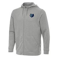 Men's Antigua Heather Gray Memphis Grizzlies Effortless Full-Zip Hoodie Jacket