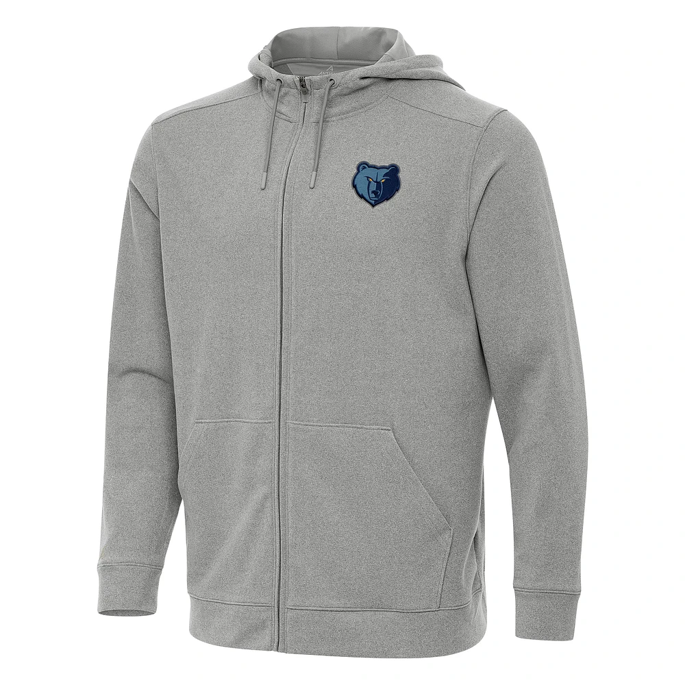 Men's Antigua Heather Gray Memphis Grizzlies Effortless Full-Zip Hoodie Jacket