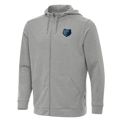 Men's Antigua Heather Gray Memphis Grizzlies Effortless Full-Zip Hoodie Jacket