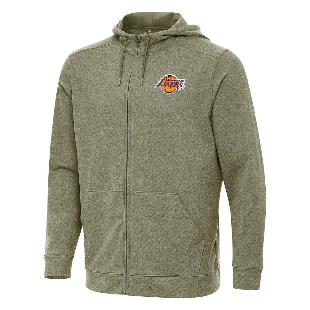 Men's Antigua Olive Los Angeles Lakers Effortless Full-Zip Hoodie Jacket
