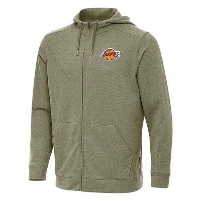 Men's Antigua Olive Los Angeles Lakers Effortless Full-Zip Hoodie Jacket
