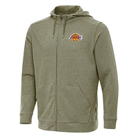 Men's Antigua Olive Los Angeles Lakers Effortless Full-Zip Hoodie Jacket