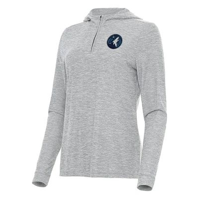 Women's Antigua  Heather Gray Minnesota Timberwolves Daybreak Quarter-Zip Hoodie
