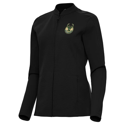 Women's Antigua  Black Milwaukee Bucks Regard Full-Zip Jacket