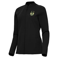 Women's Antigua  Black Milwaukee Bucks Regard Full-Zip Jacket