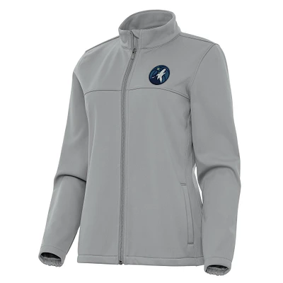 Women's Antigua Gray Minnesota Timberwolves Links 2 Full-Zip Golf Jacket
