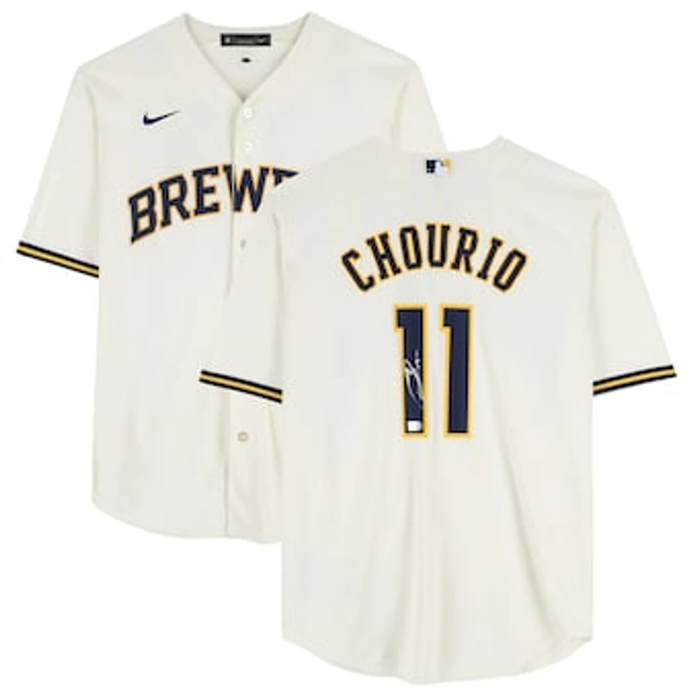 Jackson Chourio Milwaukee Brewers Autographed Cream Nike Replica Jersey
