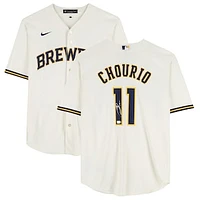 Jackson Chourio Milwaukee Brewers Autographed Cream Nike Replica Jersey