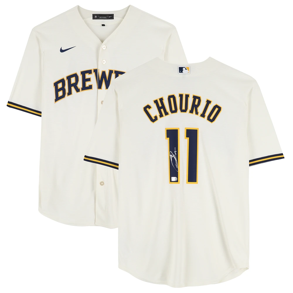 Jackson Chourio Milwaukee Brewers Autographed Cream Nike Replica Jersey